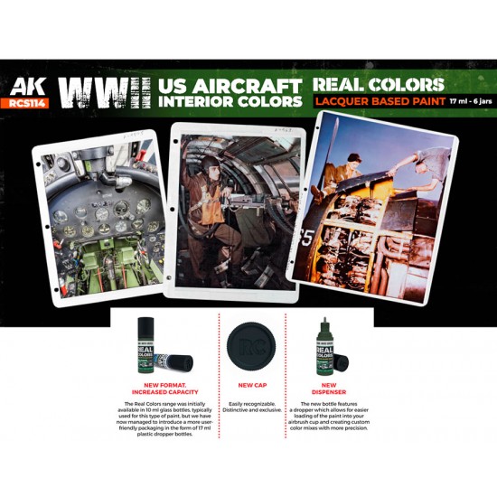 Real Colours Lacquer Based Paints set - WWII US Aircraft Interiors (6x 17ml) Real Colours Lacquer Based Paints set - WWII US Aircraft Interiors (6x 17ml)