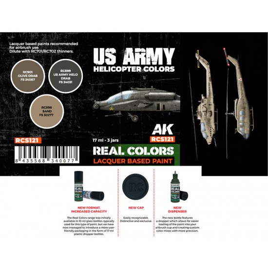 Real Colours Lacquer Based Paints set - US Army Helicopter (3x 17ml) Real Colours Lacquer Based Paints set - US Army Helicopter (3x 17ml)