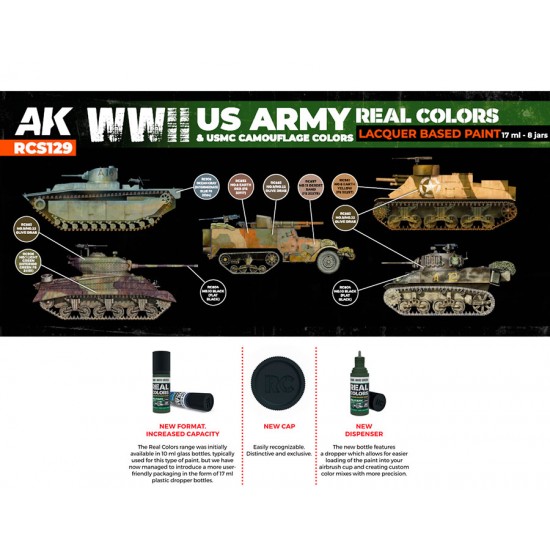 Real Colours Lacquer Based Paints set - WWII US Army & USMC Camouflage (8x 17ml) Real Colours Lacquer Based Paints set - WWII US Army & USMC Camouflage (8x 17ml)