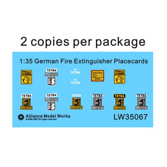 1/35 WWII German Fire Extinguisher Placecards (2 sheets) 1/35 WWII German Fire Extinguisher Placecards (2 sheets)