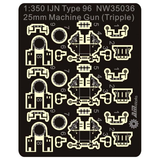 1/350 WWII IJN Type-96 25mm Triple Mount (6 Triple Mounts/18 Guns) 1/350 WWII IJN Type-96 25mm Triple Mount (6 Triple Mounts/18 Guns)