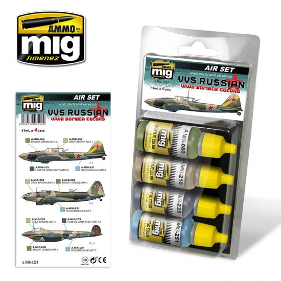 Acrylic Paint Set for Aircraft - WWII VVS Russian Bomber Colours (4 x 17ml) Acrylic Paint Set for Aircraft - WWII VVS Russian Bomber Colours (4 x 17ml)