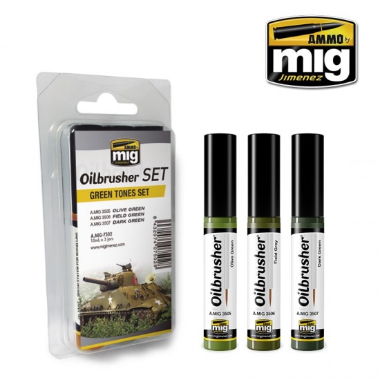Oilbrushers Set - Green Tones (3 Oil paints with fine brush applicators) Oilbrushers Set - Green Tones (3 Oil paints with fine brush applicators)
