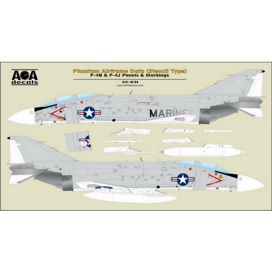 1/32 Phantom Airframe Data (Stencil Type) - F-4B & F-4J Panels & Markings for Tamiya kits 1/32 Phantom Airframe Data (Stencil Type) - F-4B & F-4J Panels & Markings for Tamiya kits