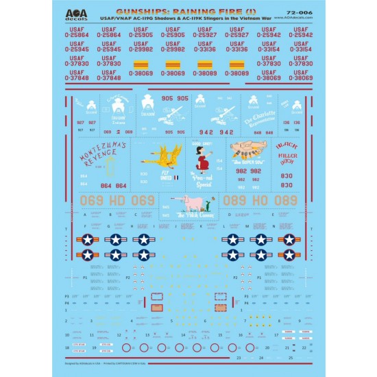 1/72 Vietnam War USAF/VNAF AC-119G Shadows & AC-119K Stingers Decals for Italeri/Testors 1/72 Vietnam War USAF/VNAF AC-119G Shadows & AC-119K Stingers Decals for Italeri/Testors