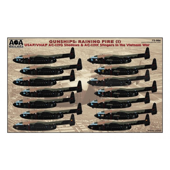 1/72 Vietnam War USAF/VNAF AC-119G Shadows & AC-119K Stingers Decals for Italeri/Testors 1/72 Vietnam War USAF/VNAF AC-119G Shadows & AC-119K Stingers Decals for Italeri/Testors