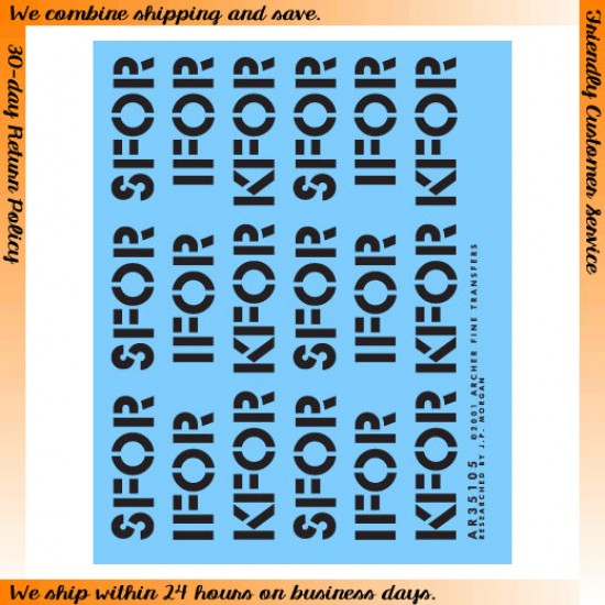 1/35 Large SFOR, IFOR and KFOR Markings (Black) 1/35 Large SFOR, IFOR and KFOR Markings (Black)