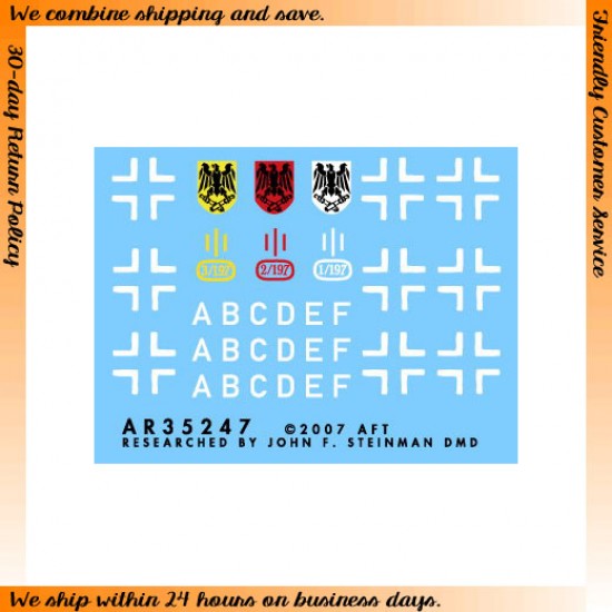 Dry Transfers for 1/35 Stug III B,C,D,E or F, Stug Abt.197 Dry Transfers for 1/35 Stug III B,C,D,E or F, Stug Abt.197