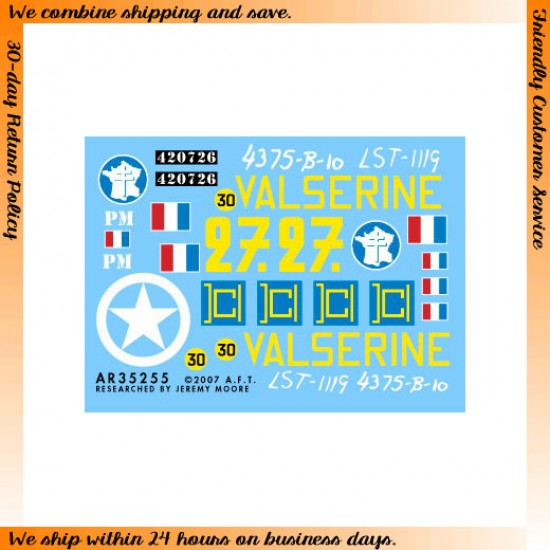 Dry Transfers for 1/35 Free French M4A2 Valserine Dry Transfers for 1/35 Free French M4A2 Valserine