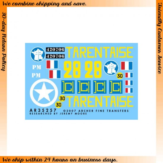 Dry Transfers for 1/35 Free French M4A2 Tarentaise Dry Transfers for 1/35 Free French M4A2 Tarentaise