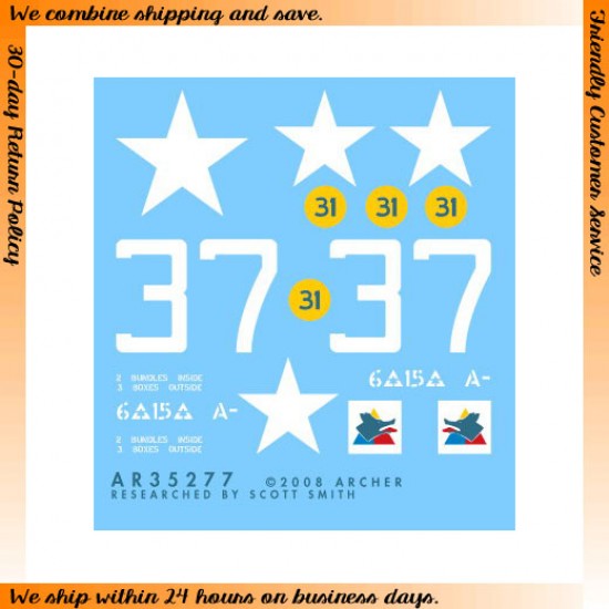 Dry Transfers for 1/35 US 15th Tank Battalion M4A3E8 37 Dry Transfers for 1/35 US 15th Tank Battalion M4A3E8 37