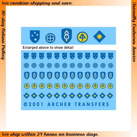 1/35 US 8th,23rd,35th,40th and 44th Infantry Divisions Uniform Patches 1/35 US 8th,23rd,35th,40th and 44th Infantry Divisions Uniform Patches