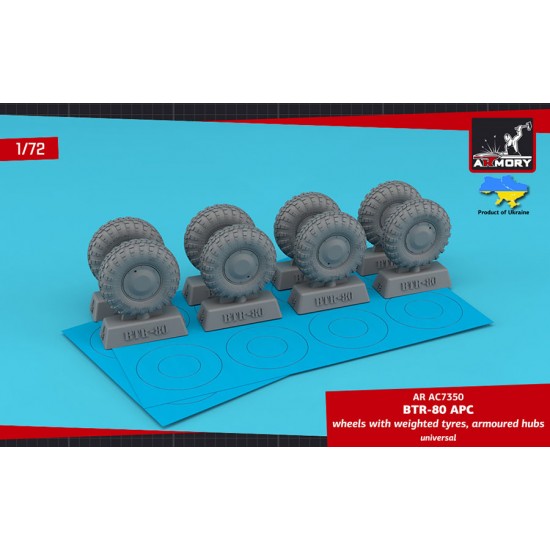 1/72 BTR-80 APC Wheels w/Weighted Tyres Ki-80N & Armoured Hubs (retooled set) 1/72 BTR-80 APC Wheels w/Weighted Tyres Ki-80N & Armoured Hubs (retooled set)