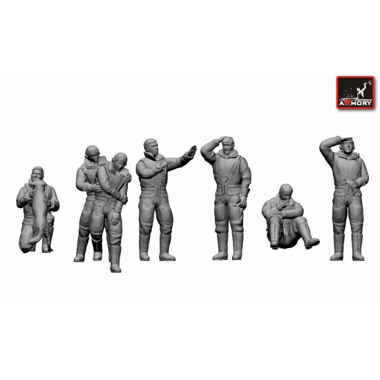 1/72 WWII RAF Heavy Bomber Crew in High Altitude Outfit Full Set (7 figures w/dog)