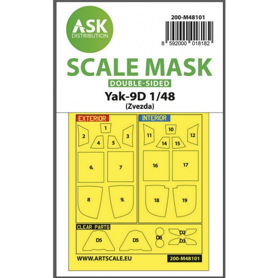 1/48 Yak-9D Double-sided Express mask, self-adhesive, pre-cutted for Zvezda kits 1/48 Yak-9D Double-sided Express mask, self-adhesive, pre-cutted for Zvezda kits