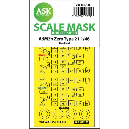 1/48 A6M2b Zero Type 21 Double-sided Express Mask for Academy kits 1/48 A6M2b Zero Type 21 Double-sided Express Mask for Academy kits