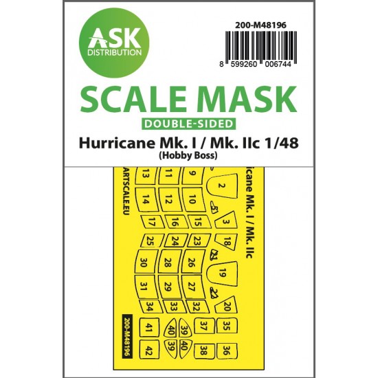 1/48 Hawker Hurricane Mk.I / Mk.IIc Double-sided Express Fit Mask for HobbyBoss kit 1/48 Hawker Hurricane Mk.I / Mk.IIc Double-sided Express Fit Mask for HobbyBoss kit