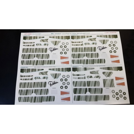 Decals for 1/72 WWi Fokker Dr.i Streaked Camouflage (3pcs) & F.i (1pc) Decals for 1/72 WWi Fokker Dr.i Streaked Camouflage (3pcs) & F.i (1pc)