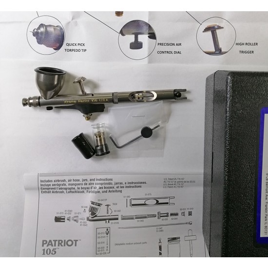 NEW BADGER XTREME PATRIOT 105 AIRBRUSH PAC DIAL HIGH ROLLER TRIGGER 105-XTR HOSE NEW BADGER XTREME PATRIOT 105 AIRBRUSH PAC DIAL HIGH ROLLER TRIGGER 105-XTR HOSE