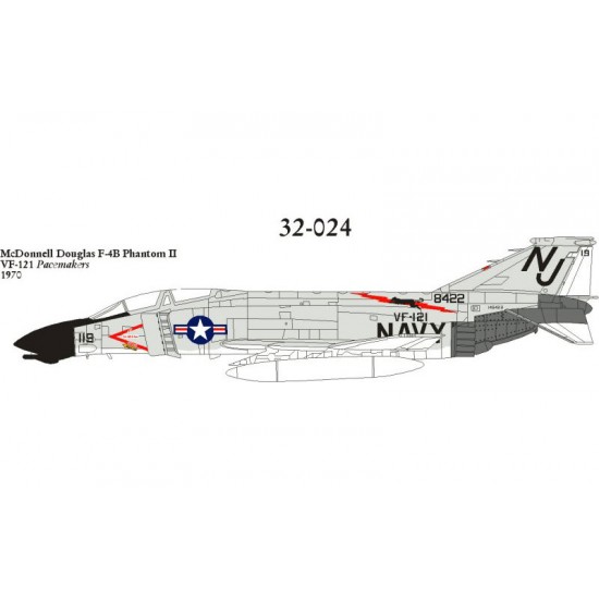 Decals for 1/32 F-4B Phantom II VF-121 CVW-12 Pacemakers 1970