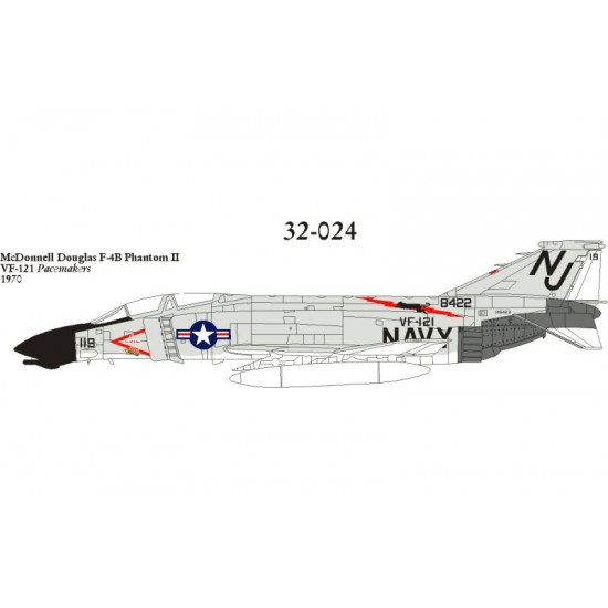 Decals for 1/32 F-4B Phantom II VF-121 CVW-12 Pacemakers 1970 Decals for 1/32 F-4B Phantom II VF-121 CVW-12 Pacemakers 1970