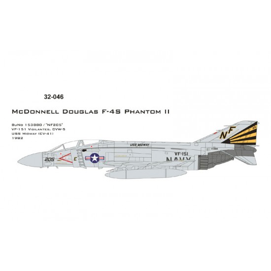 Decals for 1/32 F-4S Phantom II VF-151 SS Midway, CV-41, CVW-5, 1980 Vigilantes 1983 Decals for 1/32 F-4S Phantom II VF-151 SS Midway, CV-41, CVW-5, 1980 Vigilantes 1983