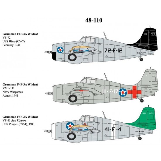 Decals for 1/48 F4F-3A VF-72 VMF-111, VF-41 Wildcats 1941 Decals for 1/48 F4F-3A VF-72 VMF-111, VF-41 Wildcats 1941