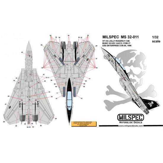 Decals for 1/32 VF-103, Jolly Rogers, Grumman F-14B Tomcat, USS Enterprise, CVN-65, CVW-17 1996 Decals for 1/32 VF-103, Jolly Rogers, Grumman F-14B Tomcat, USS Enterprise, CVN-65, CVW-17 1996