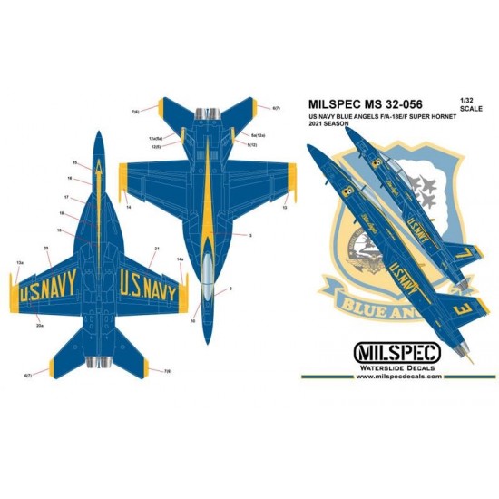 Decals for 1/32 US Navy Blue Angels F/A-18EF Super Hornet 2021 Decals for 1/32 US Navy Blue Angels F/A-18EF Super Hornet 2021