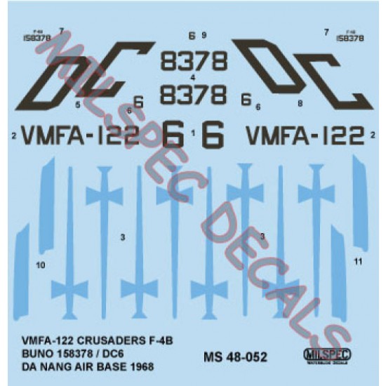 Decals for 1/48 F-4B Phantom II VMFA-122 Crusaders 1968 Da Nang Air Base