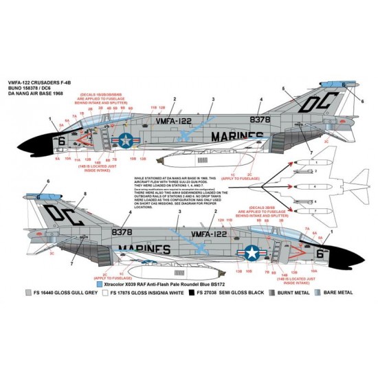 Decals for 1/48 F-4B Phantom II VMFA-122 Crusaders 1968 Da Nang Air Base Decals for 1/48 F-4B Phantom II VMFA-122 Crusaders 1968 Da Nang Air Base