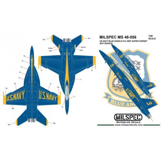 Decals for 1/48 US Navy Blue Angels Super Hornet F/A-18E/F 2021 Season -1
