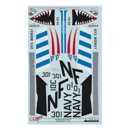Decals for 1/32 LTV A-7E Corsair II VA-93 Blue Blazers NF301, CVW-5, USS Midway CV-41 1979 Decals for 1/32 LTV A-7E Corsair II VA-93 Blue Blazers NF301, CVW-5, USS Midway CV-41 1979