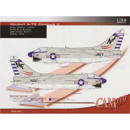 Decals for 1/32 LTV A-7E Corsair II VA-93 Blue Blazers NF301, CVW-5, USS Midway CV-41 1979 Decals for 1/32 LTV A-7E Corsair II VA-93 Blue Blazers NF301, CVW-5, USS Midway CV-41 1979