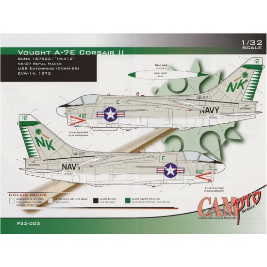 Decals for 1/32 LTV A-7E Corsair II VA-27 Royal Maces VA-27, A-7E 1973 Decals for 1/32 LTV A-7E Corsair II VA-27 Royal Maces VA-27, A-7E 1973