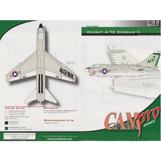 Decals for 1/32 LTV A-7E Corsair II VA-27 Royal Maces VA-27, A-7E 1973 Decals for 1/32 LTV A-7E Corsair II VA-27 Royal Maces VA-27, A-7E 1973