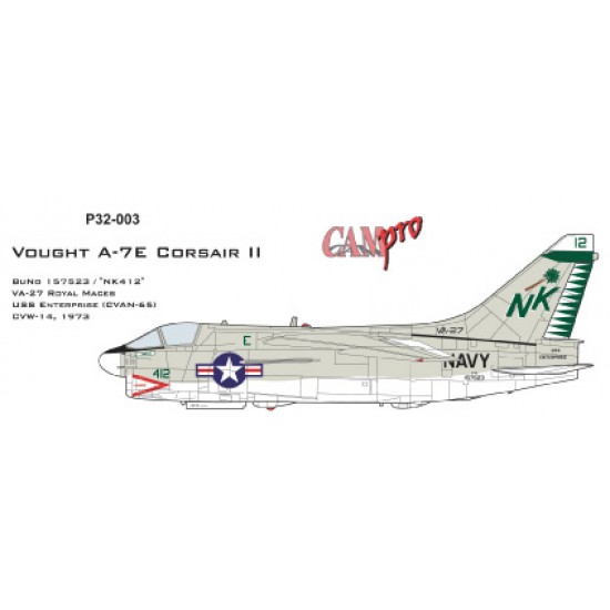 Decals for 1/32 LTV A-7E Corsair II VA-27 Royal Maces VA-27, A-7E 1973 Decals for 1/32 LTV A-7E Corsair II VA-27 Royal Maces VA-27, A-7E 1973