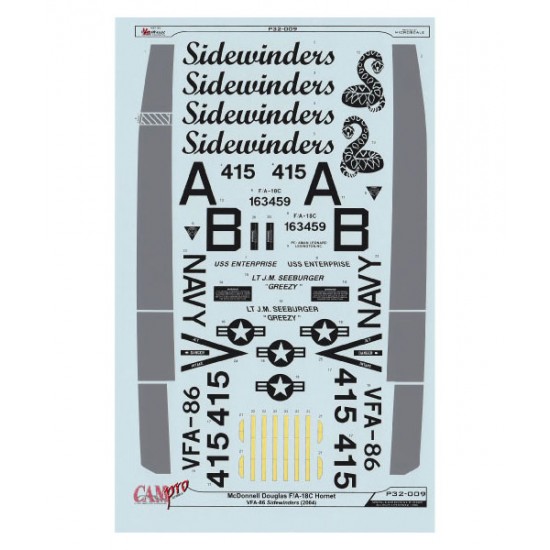 Decals for 1/32 F/A-18C Hornet VFA-86 Sidewinders 2004 Decals for 1/32 F/A-18C Hornet VFA-86 Sidewinders 2004