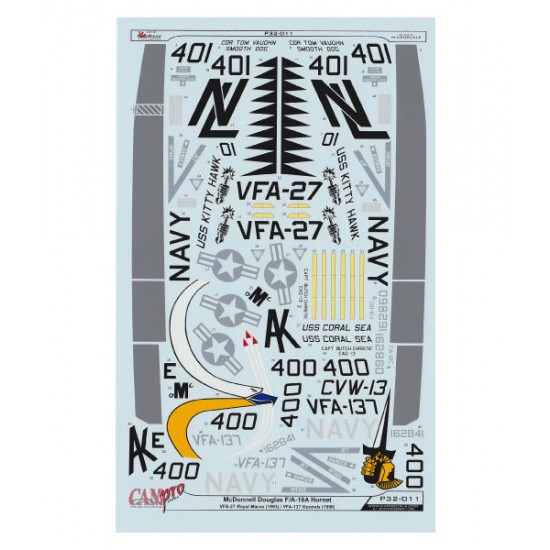 Decals for 1/32 F/A-18A Hornet VFA-27 VFA-137 Royal Maces 1993 Decals for 1/32 F/A-18A Hornet VFA-27 VFA-137 Royal Maces 1993