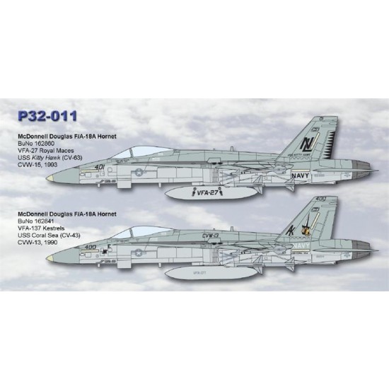 Decals for 1/32 F/A-18A Hornet VFA-27 VFA-137 Royal Maces 1993 Decals for 1/32 F/A-18A Hornet VFA-27 VFA-137 Royal Maces 1993