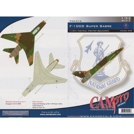 Decals for 1/32 F-100D Super Sabre 113th TFS Indiana ANG Decals for 1/32 F-100D Super Sabre 113th TFS Indiana ANG