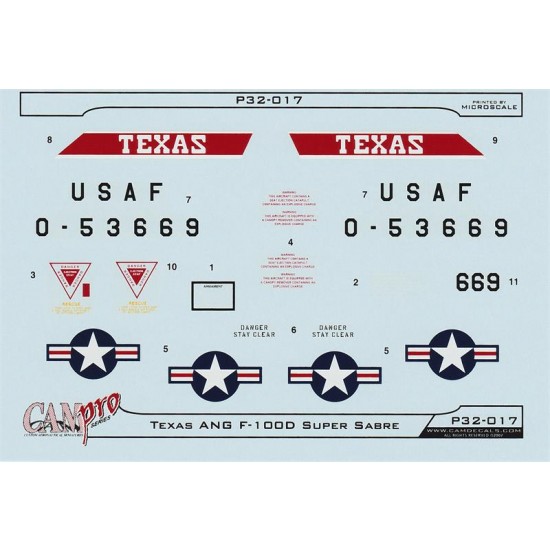 Decals for 1/32 F-100D Super Sabre 182nd TFS Texas ANG Decals for 1/32 F-100D Super Sabre 182nd TFS Texas ANG