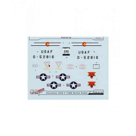 Decals for 1/32 F-100D Super Sabre 120th TFS Colorado ANG Decals for 1/32 F-100D Super Sabre 120th TFS Colorado ANG