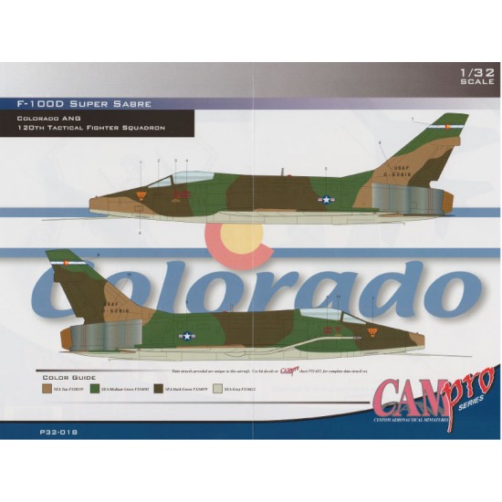 Decals for 1/32 F-100D Super Sabre 120th TFS Colorado ANG Decals for 1/32 F-100D Super Sabre 120th TFS Colorado ANG