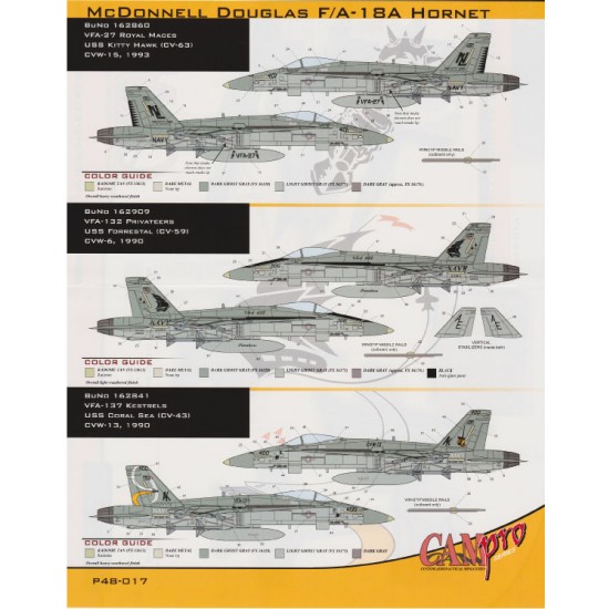 Decals for 1/48 F/A-18A Hornet VFA-27 VFA-132 & VFA-137 Royal Maces 1993 Decals for 1/48 F/A-18A Hornet VFA-27 VFA-132 & VFA-137 Royal Maces 1993