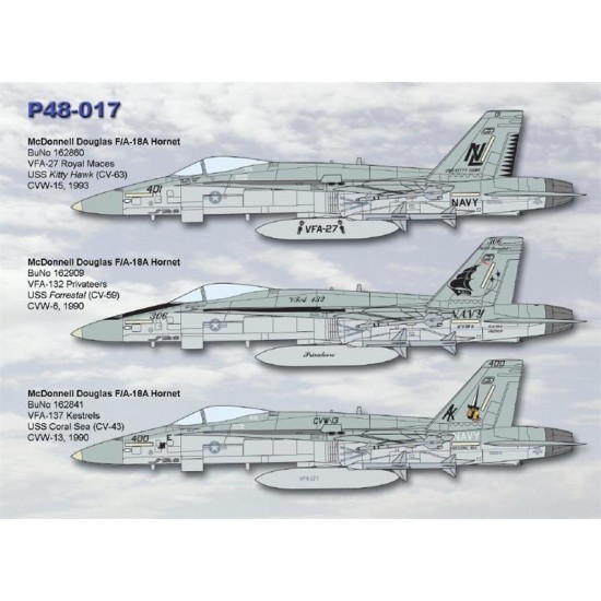 Decals for 1/48 F/A-18A Hornet VFA-27 VFA-132 & VFA-137 Royal Maces 1993 Decals for 1/48 F/A-18A Hornet VFA-27 VFA-132 & VFA-137 Royal Maces 1993