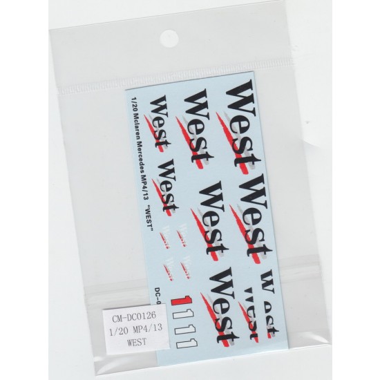 Decals for 1/20 McLaren Mercedes MP4/13 WEST Decals for 1/20 McLaren Mercedes MP4/13 WEST