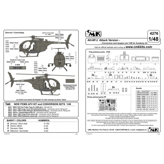 1/48 Modern US AH-6F/J Little Bird (Attack)Version Conversion & Weapon Set for Academy kit