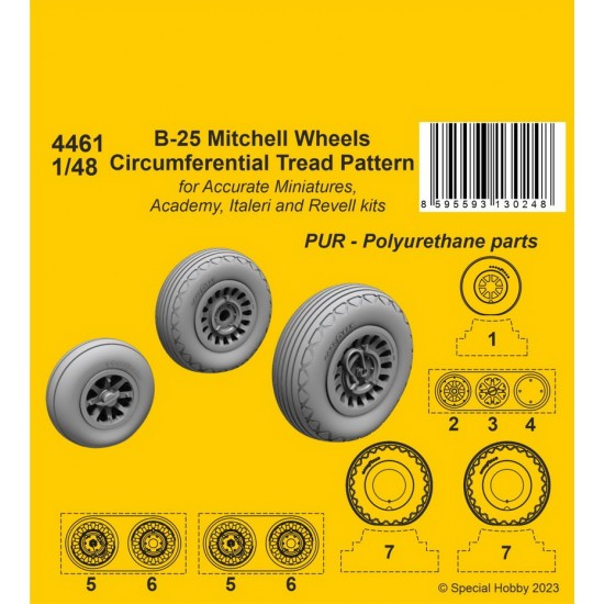 1/48 B-25 Mitchell Wheels Circumferential Tread Pattern for Acc Miniatures/Academy/Revell 1/48 B-25 Mitchell Wheels Circumferential Tread Pattern for Acc Miniatures/Academy/Revell