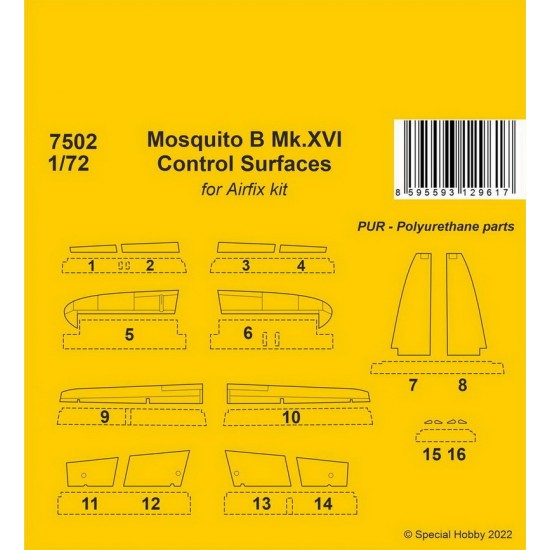 1/72 Mosquito B Mk.XVI Control Surfaces for Airfix kits 1/72 Mosquito B Mk.XVI Control Surfaces for Airfix kits